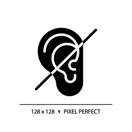 Hearing loss black glyph icon. Intellectual disability, hearing aids. Deafness injury recovery. Lifelong ear trauma. Silhouette symbol on white space. Solid pictogram. Vector isolated illustration