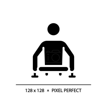 Person with no lower limbs black glyph icon. Amputation trauma care. Intellectual disability, genetic disorder. Silhouette symbol on white space. Solid pictogram. Vector isolated illustration