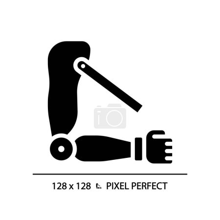 Transhumeral prosthetic arm black glyph icon. Biomedical engineering, bionic. Robotic technology. Bionic exoskeleton. Silhouette symbol on white space. Solid pictogram. Vector isolated illustration