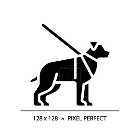 Guide dog black glyph icon. Visual impairment, support animal. Pet training, volunteerism. Blindness support services. Silhouette symbol on white space. Solid pictogram. Vector isolated illustration