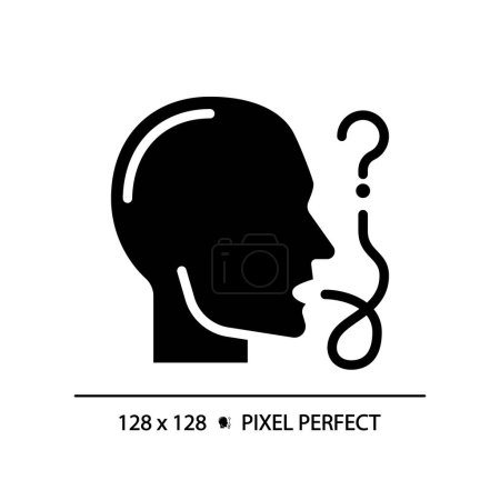 Speech impairment black glyph icon. Physiotherapy treatment. Social interaction difficulties, special needs. Silhouette symbol on white space. Solid pictogram. Vector isolated illustration