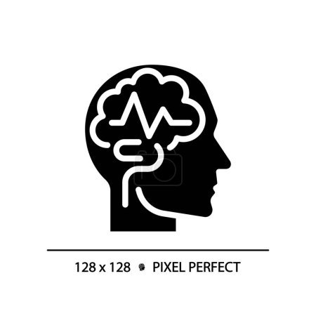 Epilepsy brain black glyph icon. Seizure medical condition. Cognitive development, mental wellness. Geriatric neurology. Silhouette symbol on white space. Solid pictogram. Vector isolated illustration