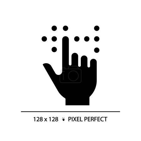 Braille fingertouch language black glyph icon. Vision loss special needs. Lifelong healthcare, lifestyle medicine. Silhouette symbol on white space. Solid pictogram. Vector isolated illustration