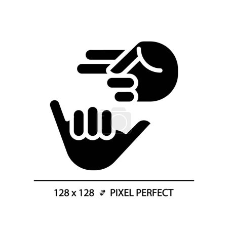 Deaf sign language black glyph icon. Nonverbal communication. Hearing loss community service. Deaf asl learning. Silhouette symbol on white space. Solid pictogram. Vector isolated illustration