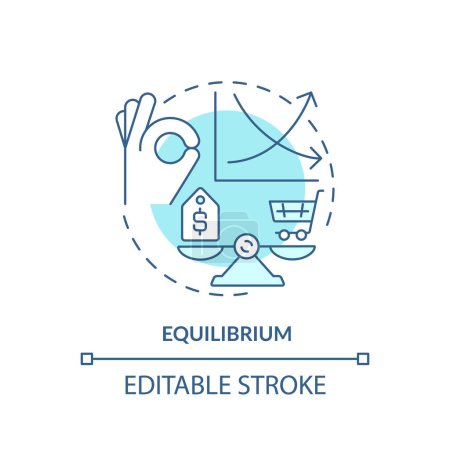 Equilibrium soft blue concept icon. Demand and supply balance. Price tag on scale. Round shape line illustration. Abstract idea. Graphic design. Easy to use in brochure marketing