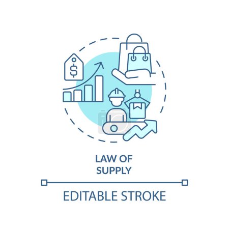 Law of supply soft blue concept icon. Demand creates supply. Higher price leads to higher quantity. Round shape line illustration. Abstract idea. Graphic design. Easy to use in brochure marketing