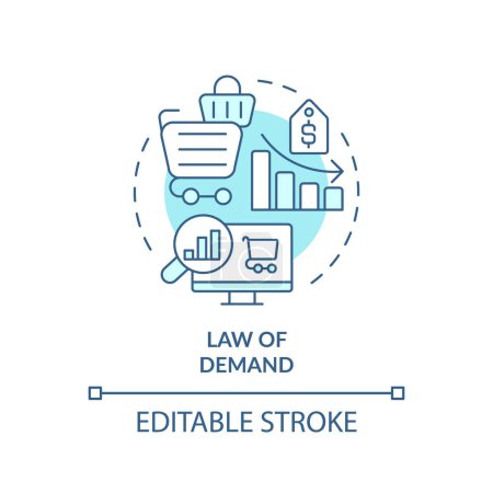 Law of demand soft blue concept icon. Relationship between price and quantity demanded. Microeconomic. Round shape line illustration. Abstract idea. Graphic design. Easy to use in brochure marketing