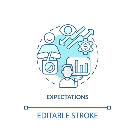 Illustration for Expectations soft blue concept icon. Expectations about prices, income, product availability. Round shape line illustration. Abstract idea. Graphic design. Easy to use in brochure marketing - Royalty Free Image