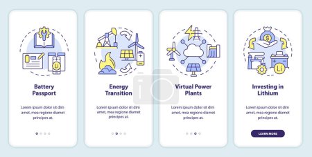 Energy innovation onboarding mobile app screen. Technology regulation. Walkthrough 4 steps editable graphic instructions with linear concepts. UI, UX, GUI template. Myriad Pro-Bold, Regular fonts used