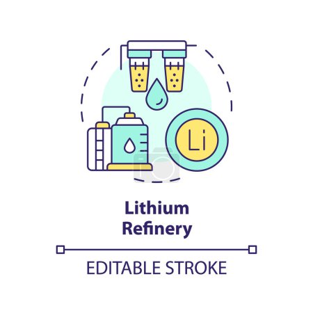 Lithium Raffinerie Multi-Color-Konzept Symbol. Zellaufbau. Ressourcenverwaltung. Batterieproduktion. Abbildung der runden Formlinie. Abstrakte Idee. Grafikdesign. Einfach zu bedienen in Broschüre