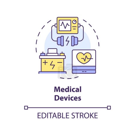 Medical devices multi color concept icon. Uninterruptible power supply. Lithium ion safety batteries. Round shape line illustration. Abstract idea. Graphic design. Easy to use in brochure, booklet