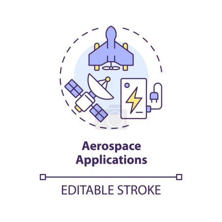 Aerospace applications multi color concept icon. Aeronautical engineering. Lithium ion battery capacity. Round shape line illustration. Abstract idea. Graphic design. Easy to use in brochure, booklet