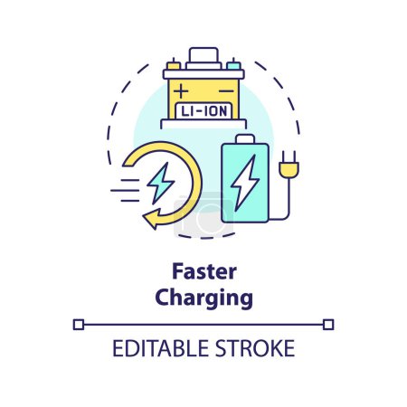 Faster charging multi color concept icon. Charging evolution. Lithium batteries revolution. Round shape line illustration. Abstract idea. Graphic design. Easy to use in brochure, booklet