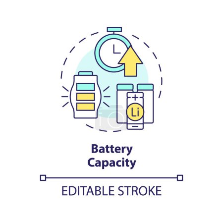 Capacidad de la batería icono concepto multicolor. Sistema de almacenamiento de energía. Acumulador recargable. Ilustración de línea de forma redonda. Una idea abstracta. Diseño gráfico. Fácil de usar en folleto, folleto