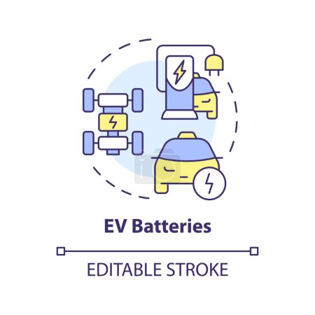 Baterías EV icono concepto multicolor. Vehículo eléctrico, infraestructura de carga. gestión inteligente de la batería. Ilustración de línea de forma redonda. Una idea abstracta. Diseño gráfico. Fácil de usar en folleto