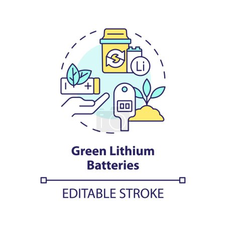 Green lithium batteries multi color concept icon. Environmentally friendly technology. Waste reduction, decarbonization. Round shape line illustration. Abstract idea. Graphic design. Easy to use