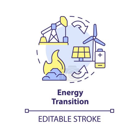 Energy transition multi color concept icon. Green technologies, decarbonization. Ecofriendly batteries. Round shape line illustration. Abstract idea. Graphic design. Easy to use in brochure, booklet
