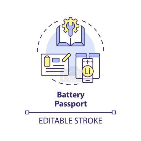 Battery passport multi color concept icon. Industry regulation. Consumer protection, product safety. Round shape line illustration. Abstract idea. Graphic design. Easy to use in brochure, booklet