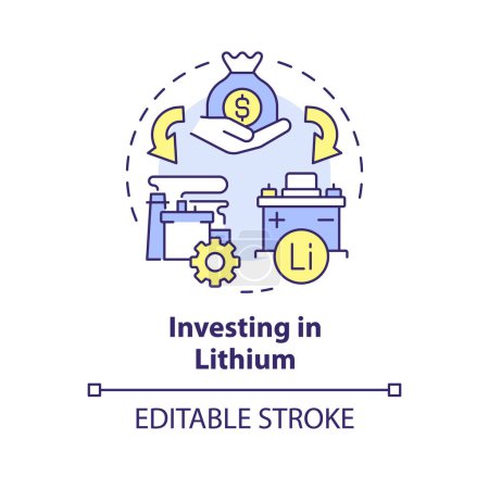 Die Investition in Lithium-Mehrfarbkonzept-Symbol. Kreislaufwirtschaft. Saubere Energie, Dekarbonisierung. Abbildung der runden Formlinie. Abstrakte Idee. Grafikdesign. Einfache Handhabung in Broschüre, Broschüre