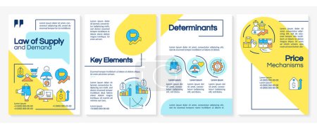 Market economy determinants blue and yellow brochure template. Leaflet design with linear icons. Editable 4 vector layouts for presentation, annual reports. Questrial, Lato-Regular fonts used