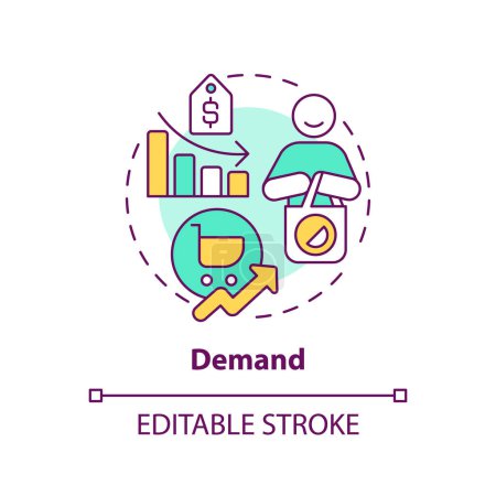 Demand multi color concept icon. Purchasing goods and services and paying. Demand graph and curve. Round shape line illustration. Abstract idea. Graphic design. Easy to use in brochure marketing