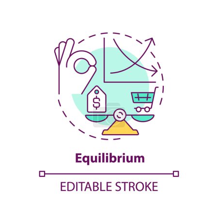 Equilibrium multi color concept icon. Demand and supply balance. Price tag on scale. Round shape line illustration. Abstract idea. Graphic design. Easy to use in brochure marketing