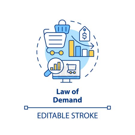 Illustration for Law of demand multi color concept icon. Relationship between price and quantity demanded. Microeconomic. Round shape line illustration. Abstract idea. Graphic design. Easy to use in brochure marketing - Royalty Free Image