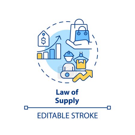 Law of supply multi color concept icon. Demand creates supply. Higher price leads to higher quantity. Round shape line illustration. Abstract idea. Graphic design. Easy to use in brochure marketing