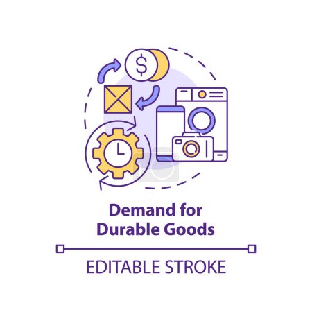 Illustration for Demand for durable goods multi color concept icon. Products with long usage life. Round shape line illustration. Abstract idea. Graphic design. Easy to use in brochure marketing - Royalty Free Image
