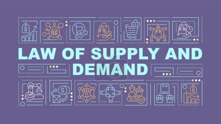 Supply demand analysis purple word concept. Customers tastes, preferences. Typography banner. Flat design. Vector illustration with title text, editable line icons. Ready to use. Arial Black font used
