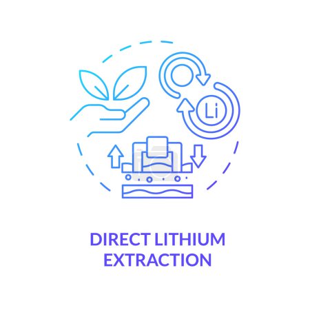 Direkte Lithium-Extraktion blaues Gradienten-Konzept Symbol. Batterieproduktion. Raffinierungsprozess. Abbildung der runden Formlinie. Abstrakte Idee. Grafikdesign. Einfache Handhabung in Broschüre, Broschüre
