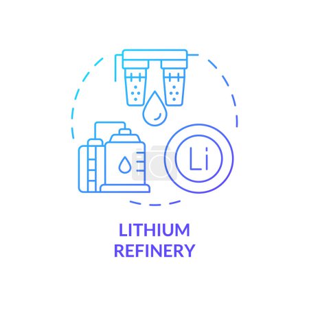 Lithium-Raffinerie blaues Gradienten-Konzept-Symbol. Zellaufbau. Ressourcenverwaltung. Batterieproduktion. Abbildung der runden Formlinie. Abstrakte Idee. Grafikdesign. Einfach zu bedienen