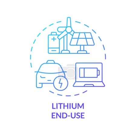 Lithium end-use blue gradient concept icon. Consumer electronics, portable. Electric vehicle charging. Round shape line illustration. Abstract idea. Graphic design. Easy to use in brochure, booklet