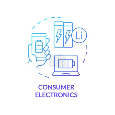 Consumer electronics blue gradient concept icon. Portable lithium ion batteries. Safe energy solution. Round shape line illustration. Abstract idea. Graphic design. Easy to use in brochure, booklet