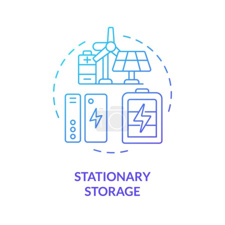Icono de concepto de gradiente azul de almacenamiento estacionario. Fuente de energía de alta densidad. Alimentación de la batería. Ilustración de línea de forma redonda. Una idea abstracta. Diseño gráfico. Fácil de usar en folleto, folleto
