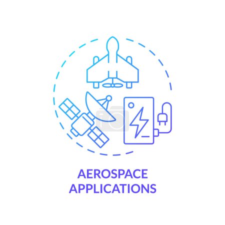 Aerospace applications blue gradient concept icon. Aeronautical engineering. Lithium ion battery capacity. Round shape line illustration. Abstract idea. Graphic design. Easy to use in brochure
