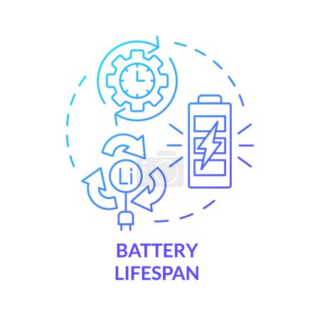 Icône concept de dégradé bleu de durée de vie de la batterie. Capacité de batterie au lithium. L'évolution des charges. Illustration de forme ronde. Idée abstraite. Conception graphique. Facile à utiliser dans la brochure, livret