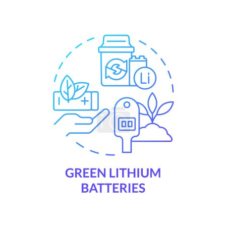 Green lithium batteries blue gradient concept icon. Environmentally friendly technology. Waste reduction, decarbonization. Round shape line illustration. Abstract idea. Graphic design. Easy to use