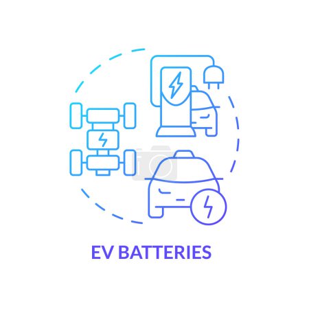 Baterías EV icono concepto gradiente azul. Vehículo eléctrico, infraestructura de carga. gestión inteligente de la batería. Ilustración de línea de forma redonda. Una idea abstracta. Diseño gráfico. Fácil de usar en folleto