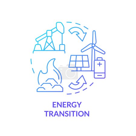 Icono de concepto de gradiente azul de transición energética. Tecnologías verdes, descarbonización. Baterías ecológicas. Ilustración de línea de forma redonda. Una idea abstracta. Diseño gráfico. Fácil de usar en folleto, folleto