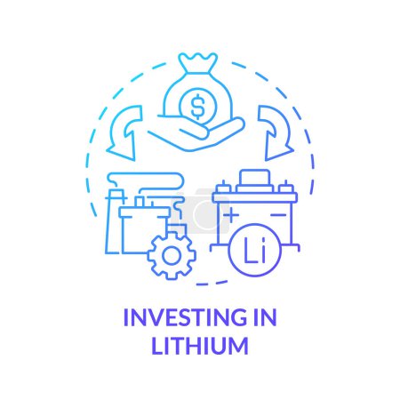 Illustration for Investing in lithium blue gradient concept icon. Circular economy. Clean energy, decarbonization. Round shape line illustration. Abstract idea. Graphic design. Easy to use in brochure, booklet - Royalty Free Image