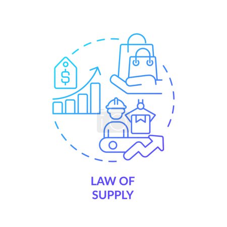 Law of supply blue gradient concept icon. Demand creates supply. Higher price leads to higher quantity. Round shape line illustration. Abstract idea. Graphic design. Easy to use in brochure marketing