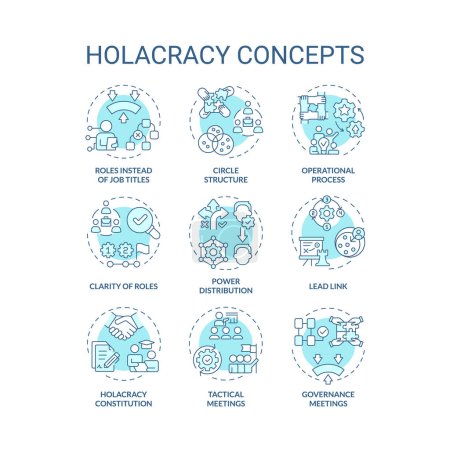 Holacracy Struktur weichen blauen Konzept Symbole. Stromverteilung. Operativer Prozess. Governance-Treffen. Symbolpack. Vektorbilder. Illustrationen in runder Form für Werbematerial. Abstrakte Idee