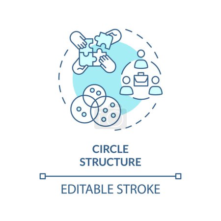 Kreisstruktur weiches blaues Konzeptsymbol. Selbstorganisierende Kreise mit klarem Ziel. Zusammenarbeit. Abbildung der runden Formlinie. Abstrakte Idee. Grafikdesign. Einfach in Werbematerial zu verwenden