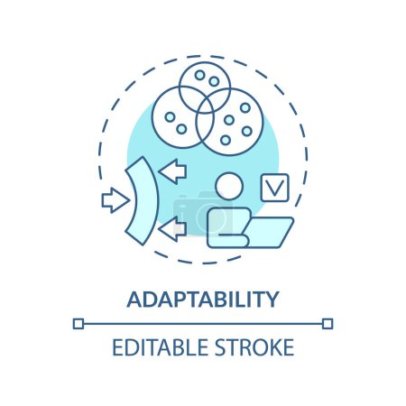 Ilustración de Adaptabilidad icono concepto azul suave. Flexibilidad. La compañía responde rápidamente a los nuevos desafíos. Ilustración de línea de forma redonda. Una idea abstracta. Diseño gráfico. Fácil de usar en material promocional - Imagen libre de derechos