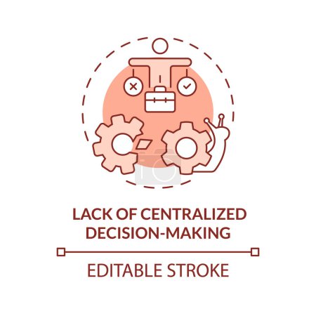 Zentralisierter Entscheidungsfindung fehlt ein rotes Icon. Den Prozess der Schlussfolgerung zu verlängern. Abbildung der runden Formlinie. Abstrakte Idee. Grafikdesign. Einfach in Werbematerial zu verwenden