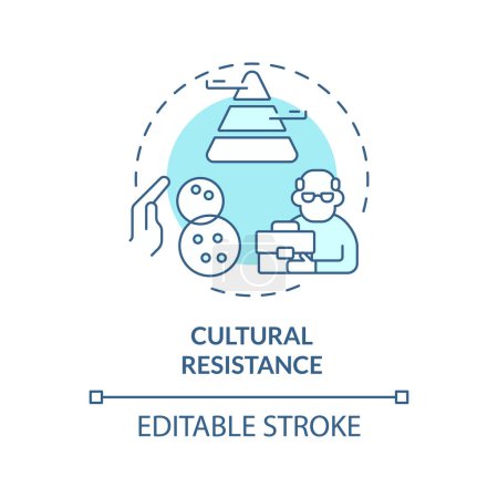 Illustration for Cultural resistance soft blue concept icon. Resistance from employees of traditional hierarchies. Round shape line illustration. Abstract idea. Graphic design. Easy to use in promotional material - Royalty Free Image