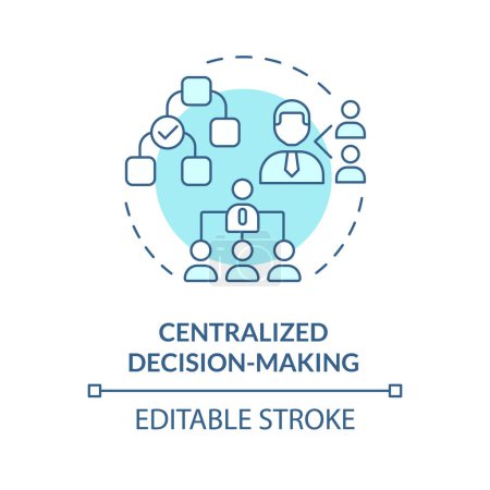 Illustration for Centralized decision-making soft blue concept icon. Senior leaders make decisions. Tasks distribution. Round shape line illustration. Abstract idea. Graphic design. Easy to use in promotional material - Royalty Free Image
