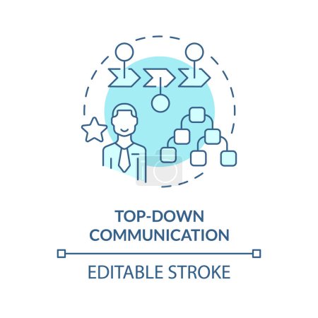Top-Down-Kommunikation weiches blaues Konzept Symbol. Führungspersönlichkeiten kommunizieren ihren Untergebenen Strategien. Abbildung der runden Formlinie. Abstrakte Idee. Grafikdesign. Einfach in Werbematerial zu verwenden