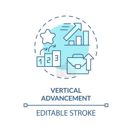 Illustration for Vertical advancement soft blue concept icon. Career progression. More authority, responsibility. Round shape line illustration. Abstract idea. Graphic design. Easy to use in promotional material - Royalty Free Image